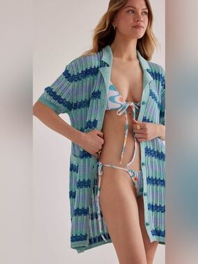 Damson Madder NWT Sasha Crochet Shirt Summer Dress In Blue UK 10 US 6